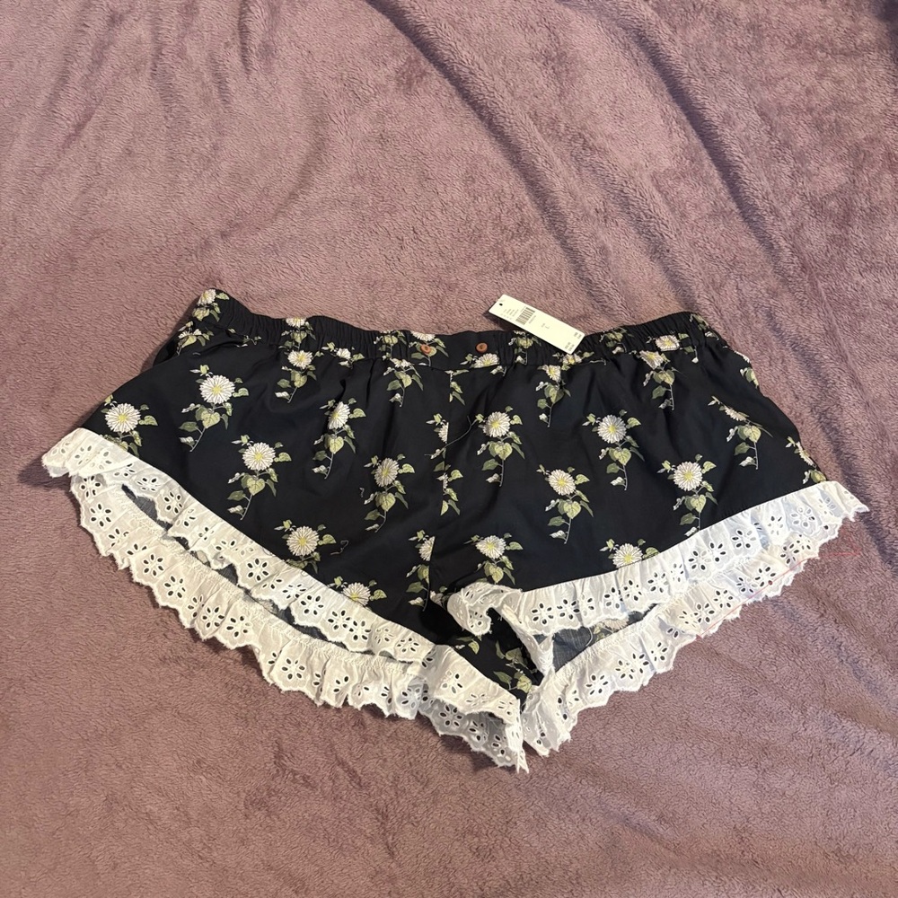Anthropologie Black Floral Lace Pajama Shorts